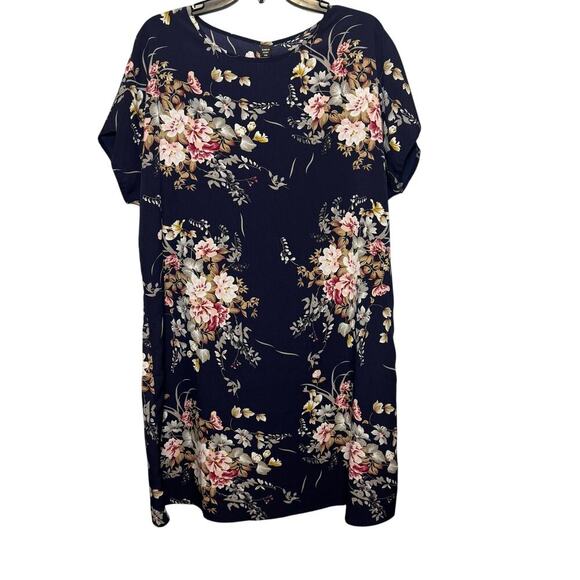 Shein Dresses & Skirts - SHEIN navy blue floral print short sleeve shirt dress Size 1XL